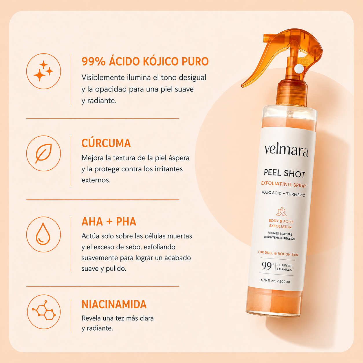 Velmara® | Spray exfoliante iluminador